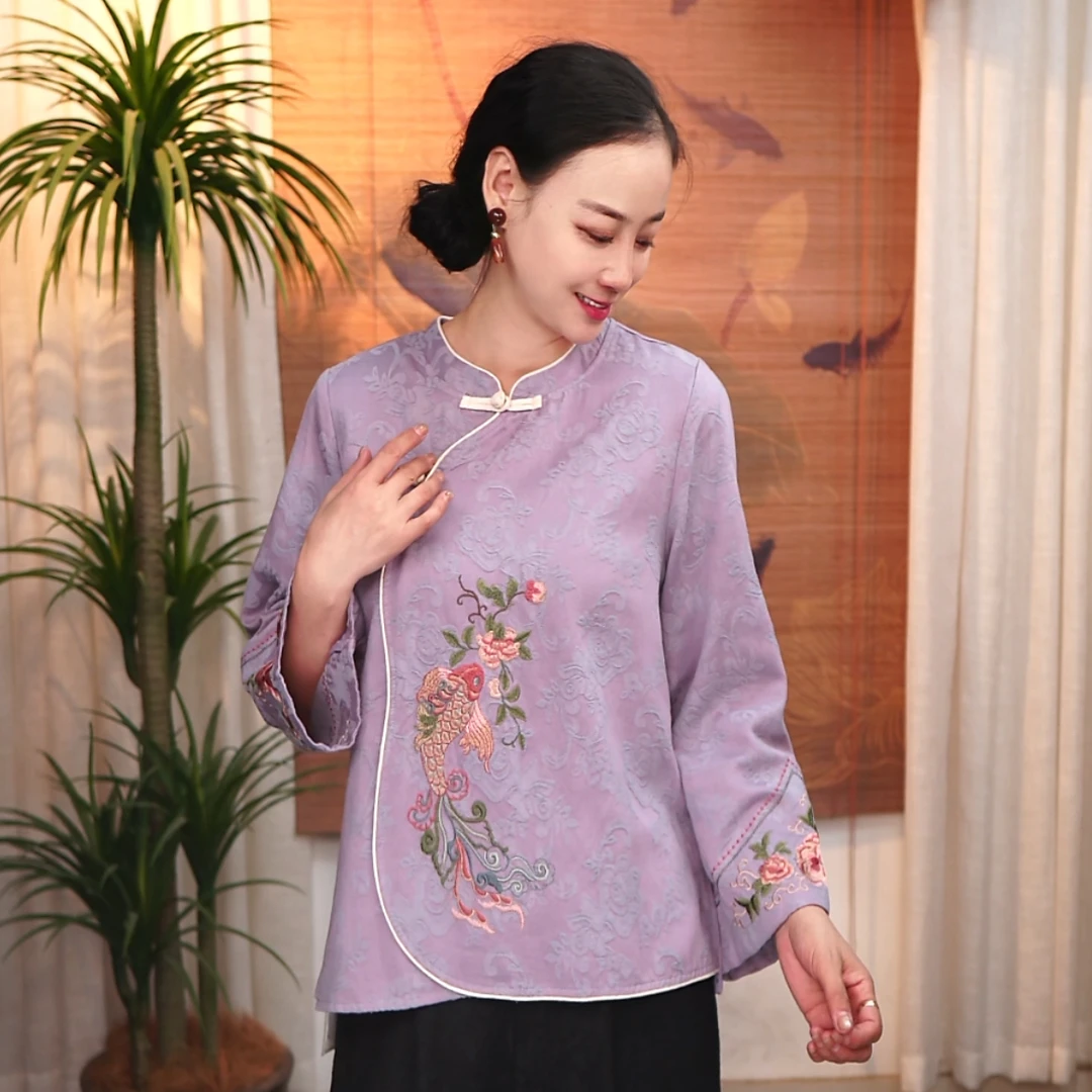 416春季新品金鱼绣高货显瘦洋气气质复古文艺风提花棉麻汉服