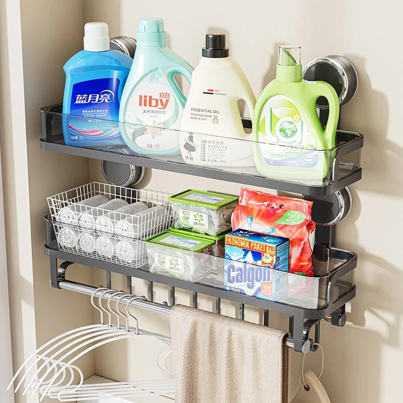 吸盘洗衣机上方置物架阳台室内免打孔墙上放衣架洗衣粉洗衣液架子