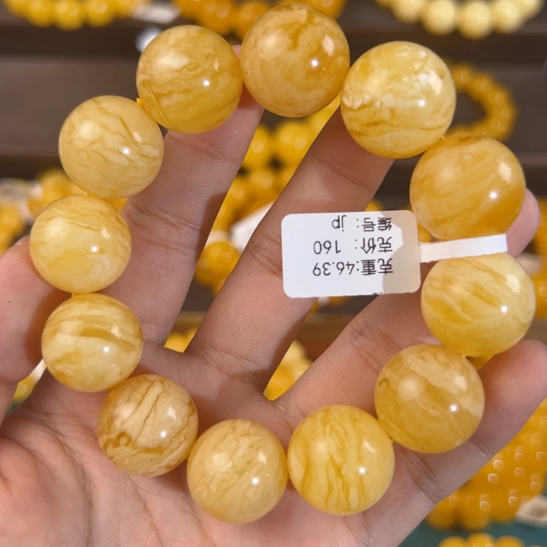 琥珀未镶嵌手链46.39g虎皮纹18mm jp
