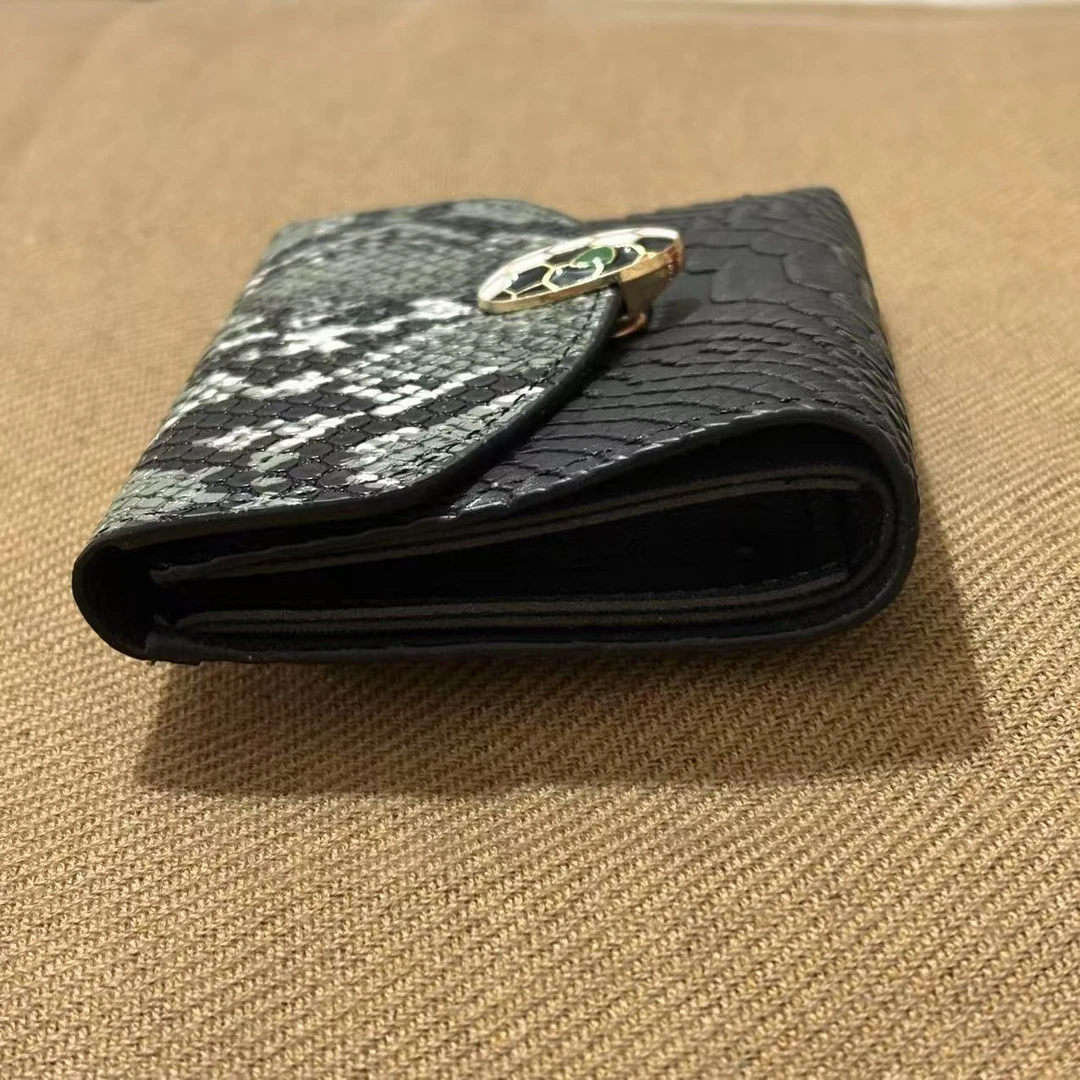 多卡位小众时尚蛇纹卡包钱夹黑青色百搭