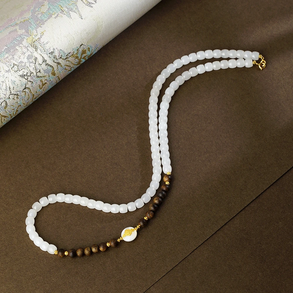 【林锦】18K白贝沉香和田项链（50公分）44127