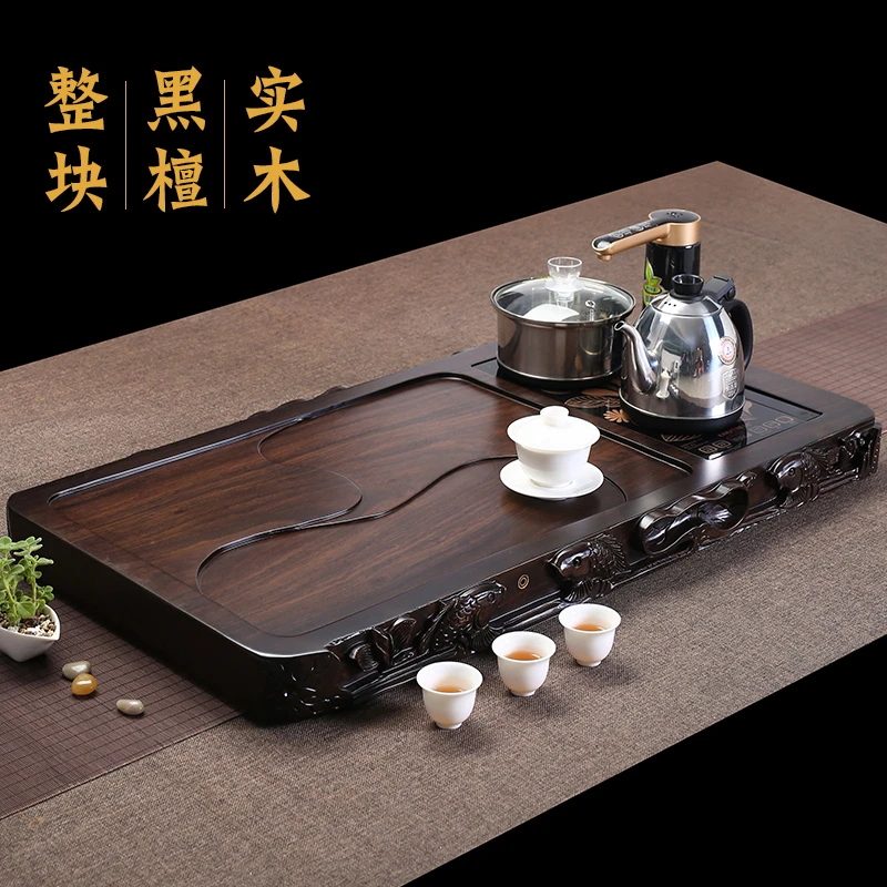 黑檀木茶盘功夫茶具套装家用全自动上水茶台烧水壶一体电磁炉茶海