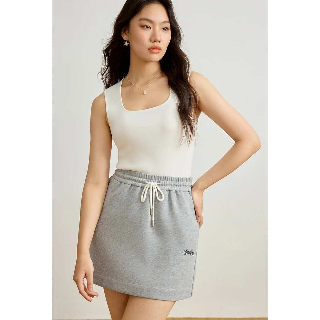 独束微胖大码女装简约针织吊带背心大U领百搭叠穿上衣25DS81209