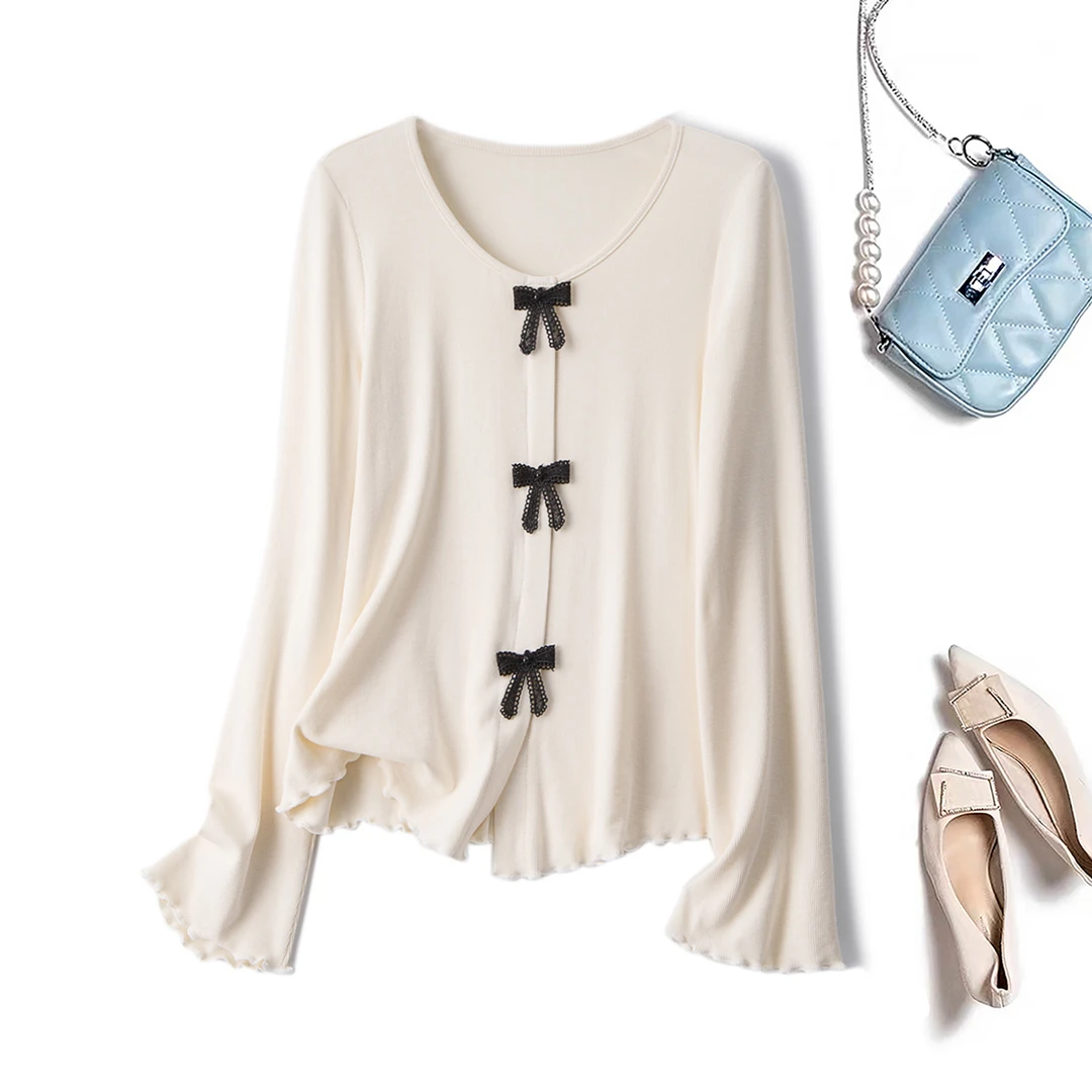 大码设计感2025年秋季时尚气质蝴蝶结针织衫显瘦减龄上衣女63928