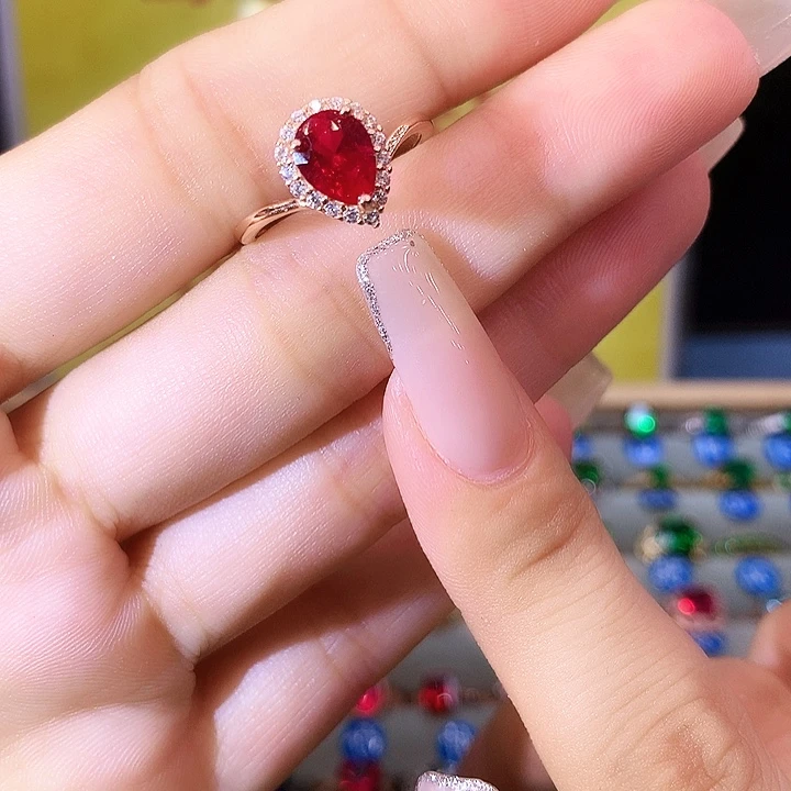 红宝石戒指银S925镶嵌