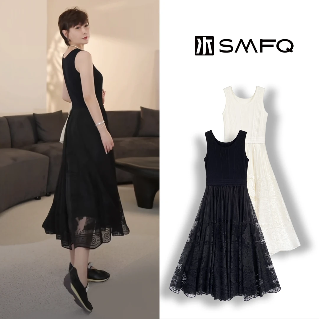 水木夫妻”温柔结界“天丝混纺针织拼接蕾丝春夏百搭连衣裙SMGD0425