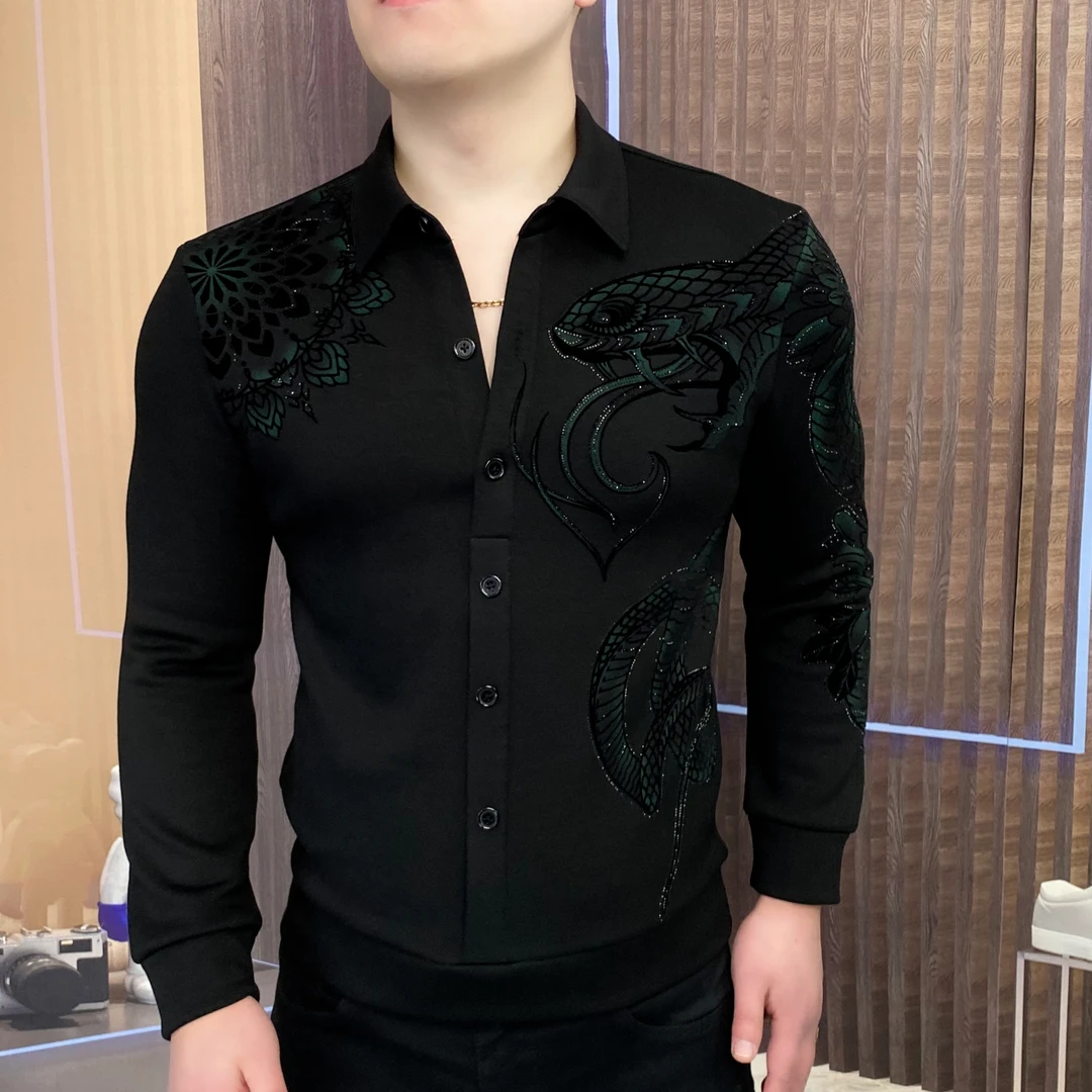 2025蛇复合绒男士长袖衬衣百搭秋冬休闲时尚轻奢商务加绒潮流重工