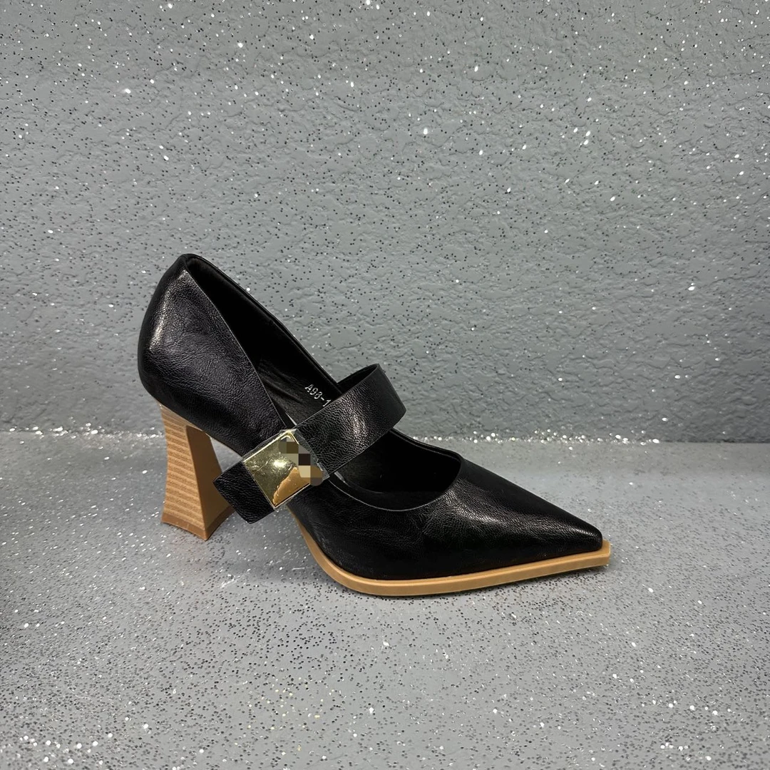 粗跟尖头女鞋防水方头百搭复古防水台高跟中跟单鞋