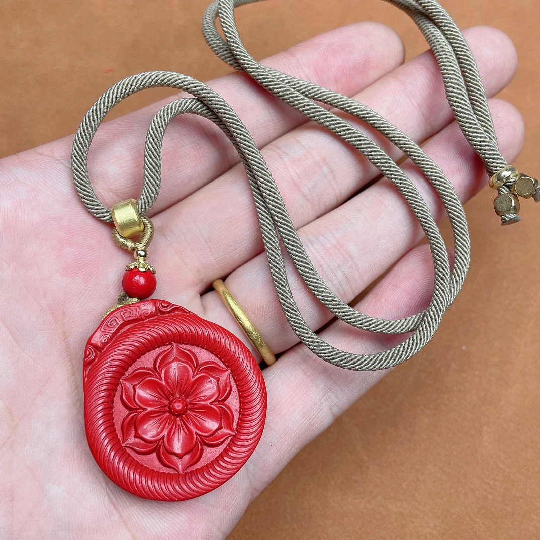含辰砂工艺品红16-红砂莲花精品吊坠-