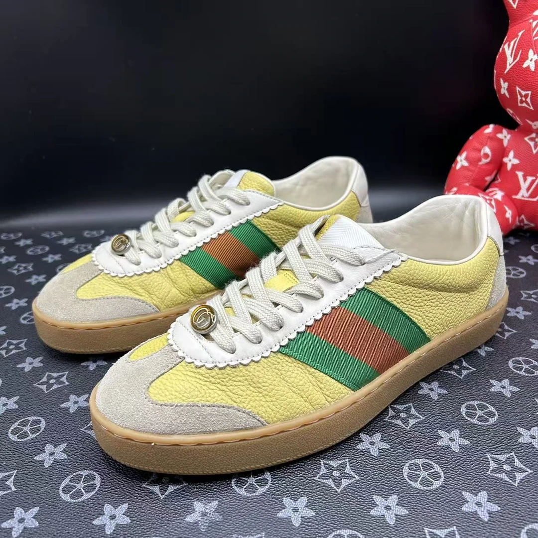 95新 GUCCI/古驰 男士鹅黄德训板鞋40欧码 ddm3291