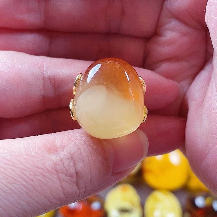 琥珀银S925镶嵌裸石戒指