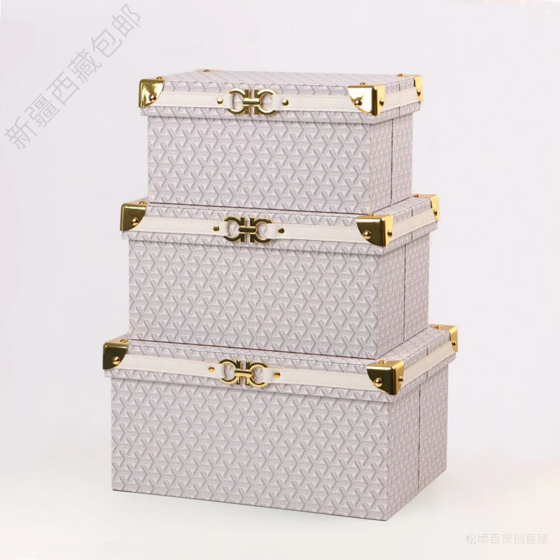 新疆西藏包邮衣帽间收纳箱皮质复古储物整理箱样板房置物盒装饰摆