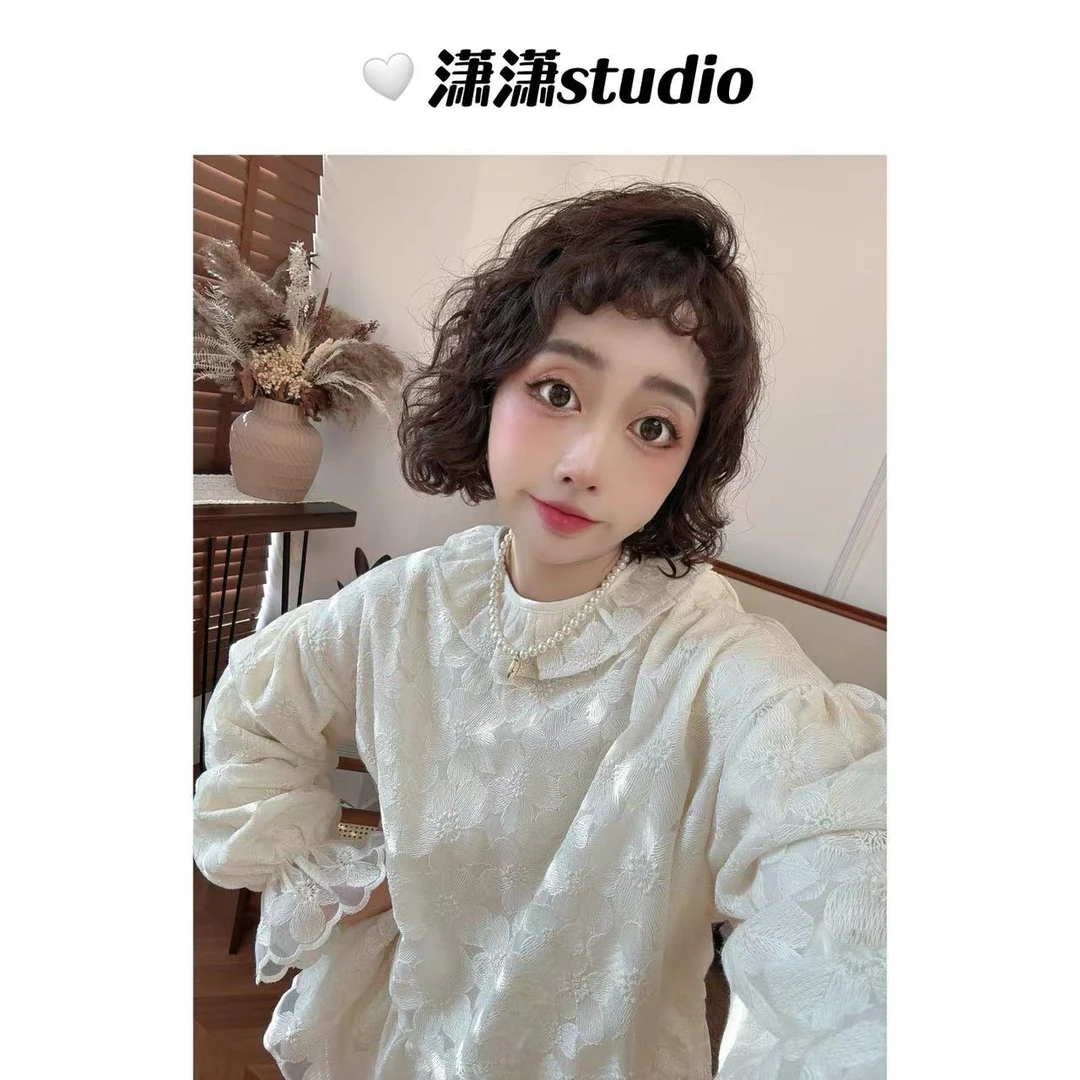 【柔光花朵】【加里衬】潇潇翻领泡泡袖刺绣花朵娃娃款衬衣XW0024