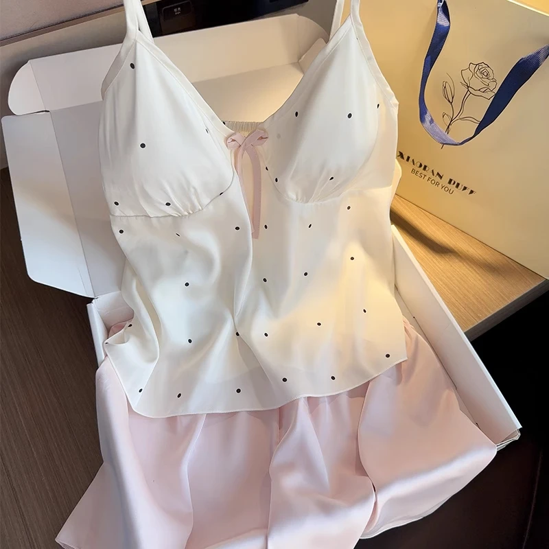 纯欲冰丝睡衣女奶味糖性感2025新款吊带夏季少女甜美带胸垫家居服