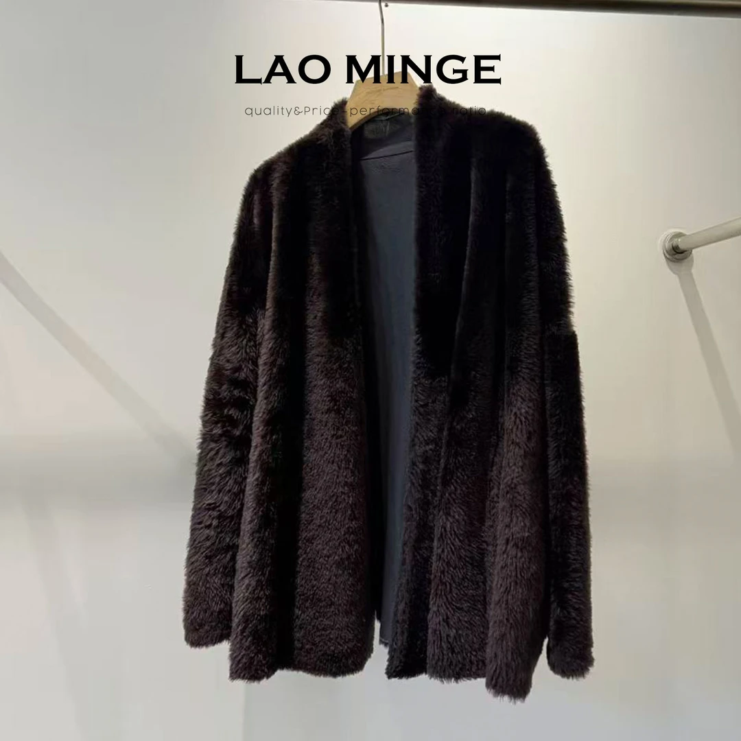 老敏哥高级感绵羊皮宽松开衫慵懒风皮草女ZP50930