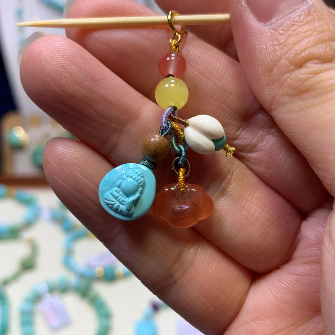 绿松石银S925镀金镶嵌挂件