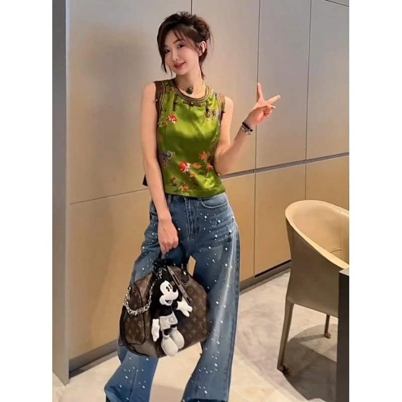 新中式国风女装绿色马甲2025新款夏季高级感气质名媛风无袖上衣女