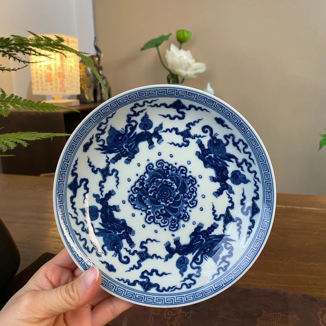 【记石柴窑】仿明海水飞象壶承 景德镇纯手工手绘茶器茶具
