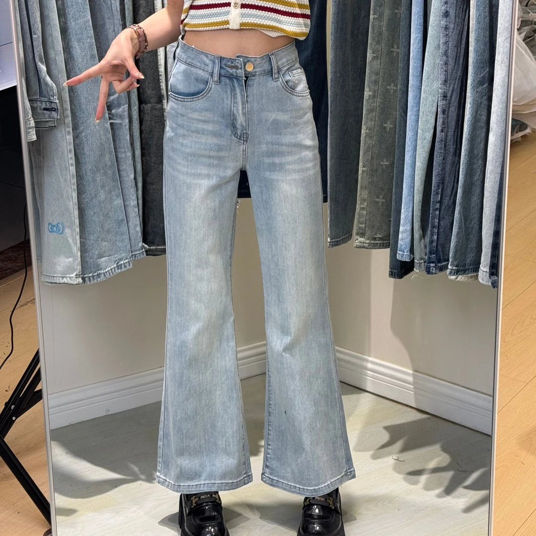 A7 2025显瘦高腰春装新款弹力喇叭裤宽松休闲女装牛仔裤微喇叭裤