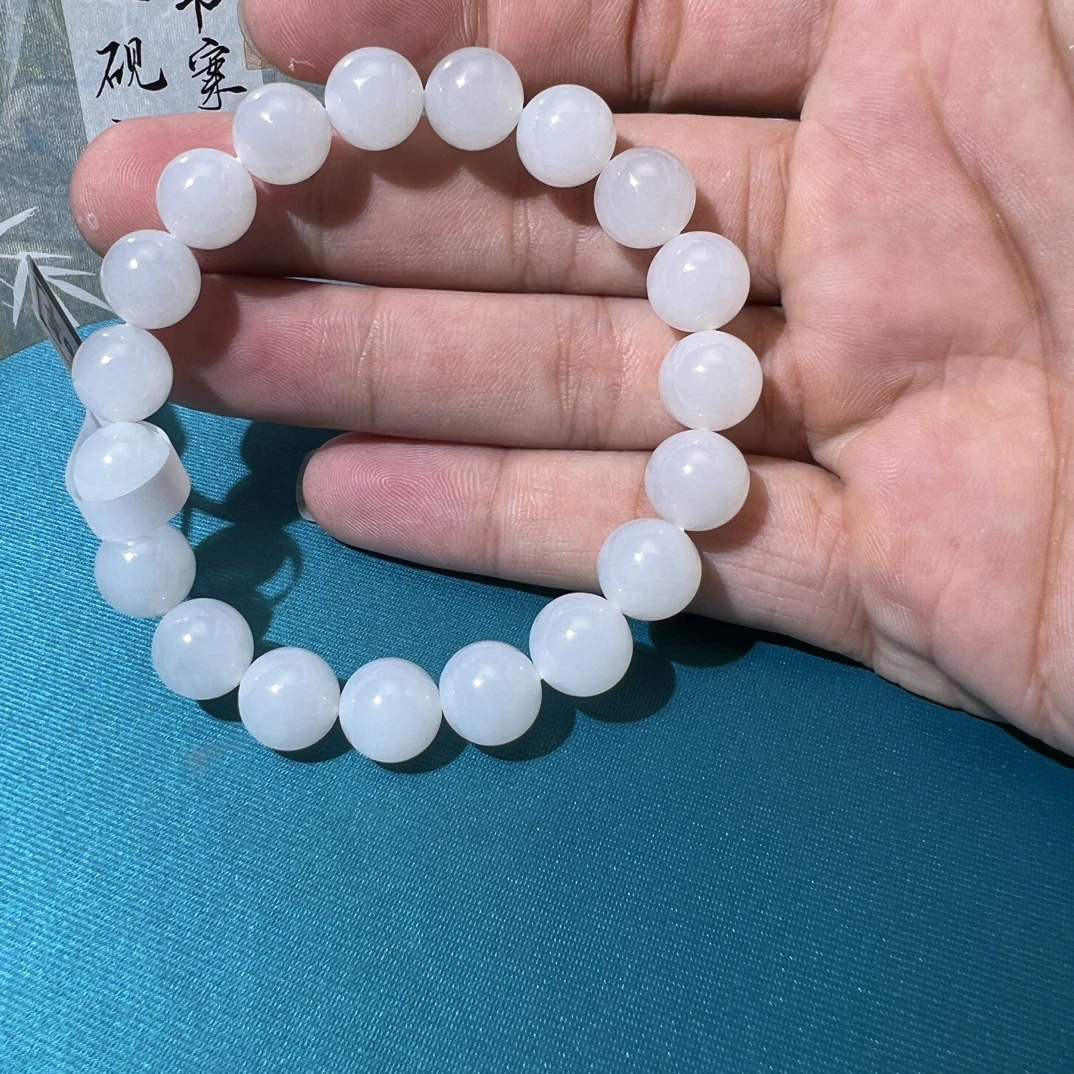 和田玉卡10mm冰白圆珠气质百搭手串