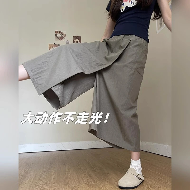 灰色山本工装裙裤女夏2025新款高腰a字半身裙显瘦纸片休闲阔腿裤