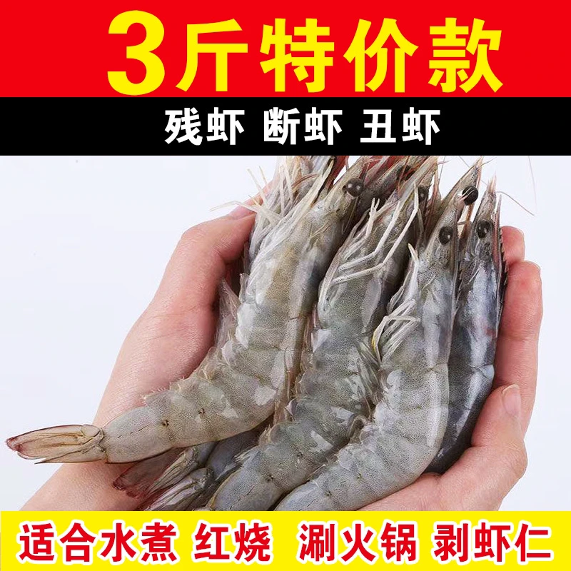 连云港发货 海洋大虾 微瑕次虾残次品断头断尾黑腮黑腹3斤/盒