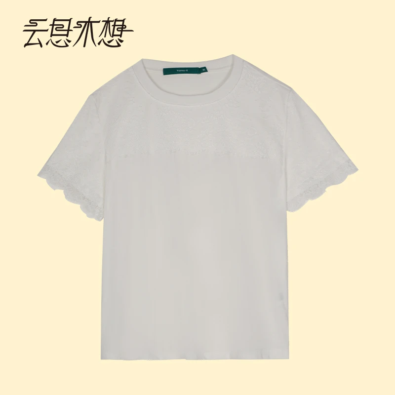Ysimo-X云思木想 花间软语 优雅绣花蕾丝花边拼接莱赛尔T恤13652