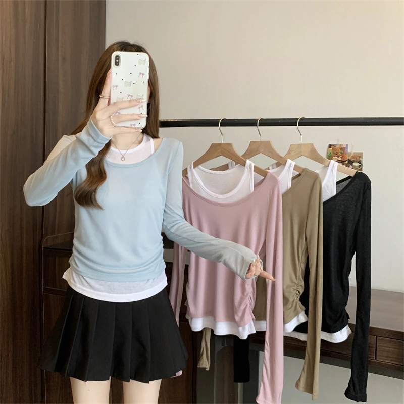 1533大码女装2025春季新款休闲显瘦收腰长袖上衣