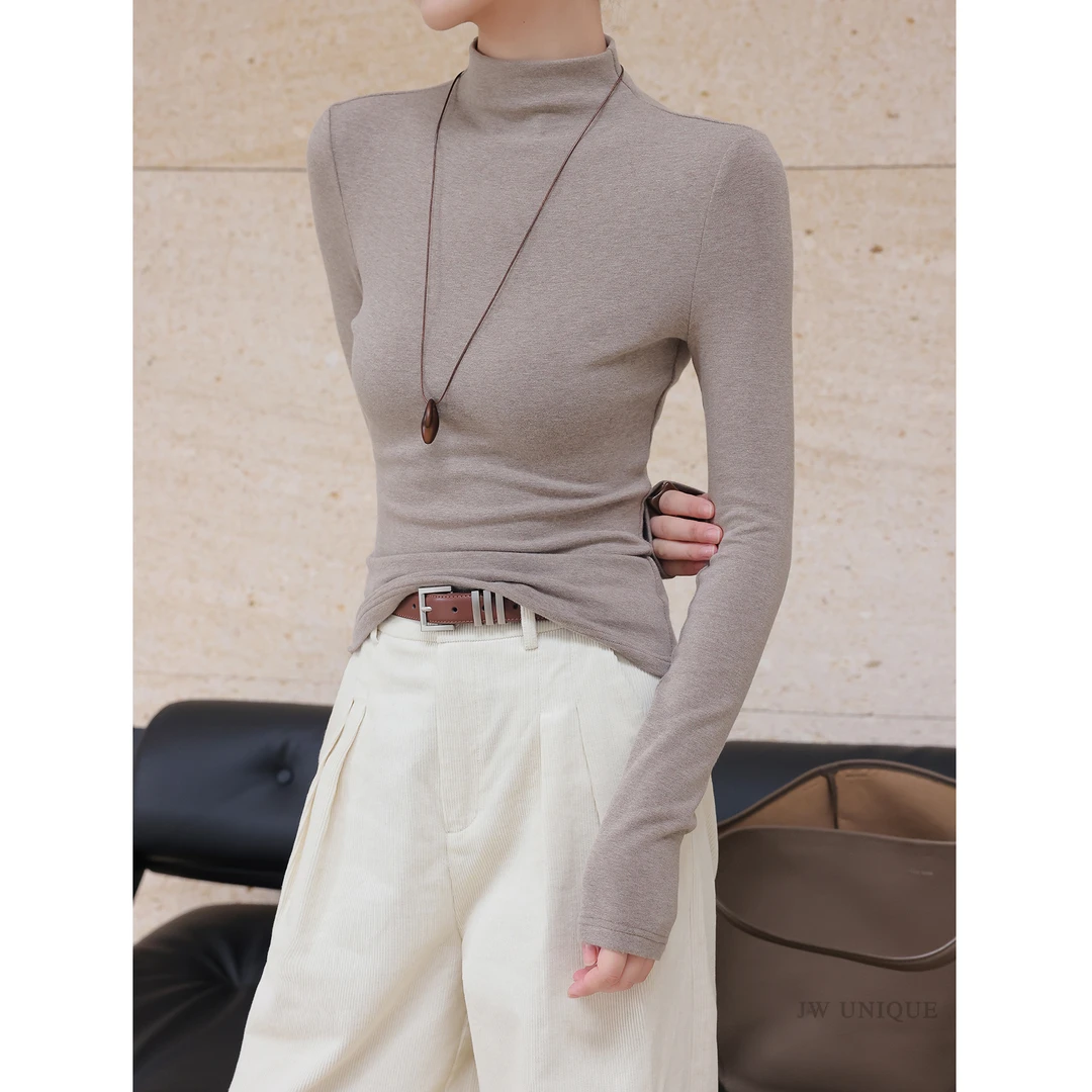JWUNIQUE酒窝 极简主义 半高领针织衫女秋冬新款修身内搭打底衫