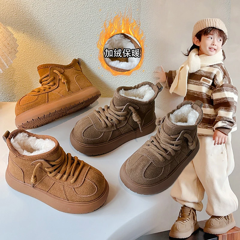 2024冬新款雪地靴儿童靴子中大童棉靴男女童软底加绒保暖防水棉靴