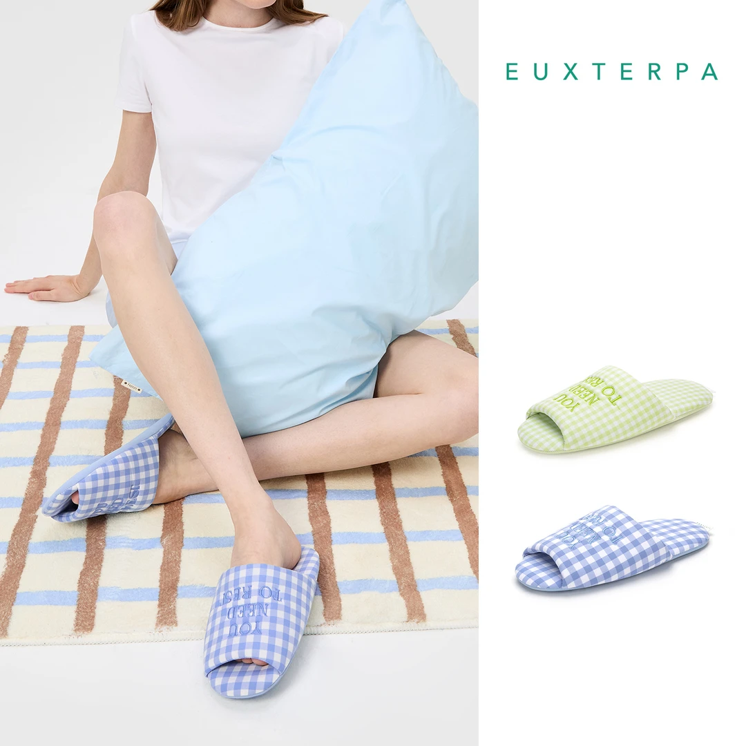 EUXTERPA欧特帕 格纹刺绣家居棉拖防滑静音高档室内拖鞋秋季情侣