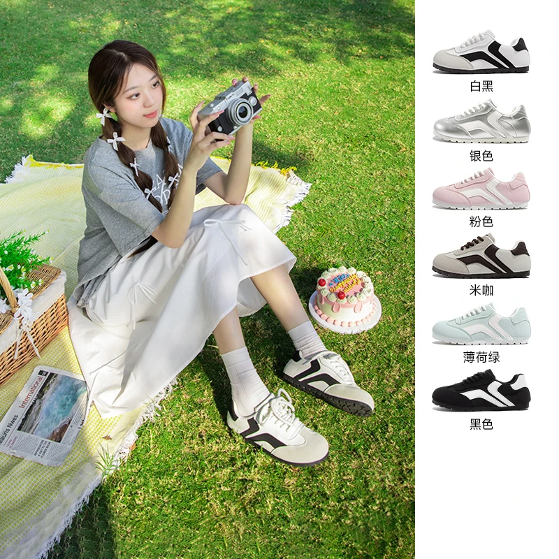 【鮀品】派派鞋德训鞋女款2025春夏新款芭蕾风百搭软底休闲板鞋增高