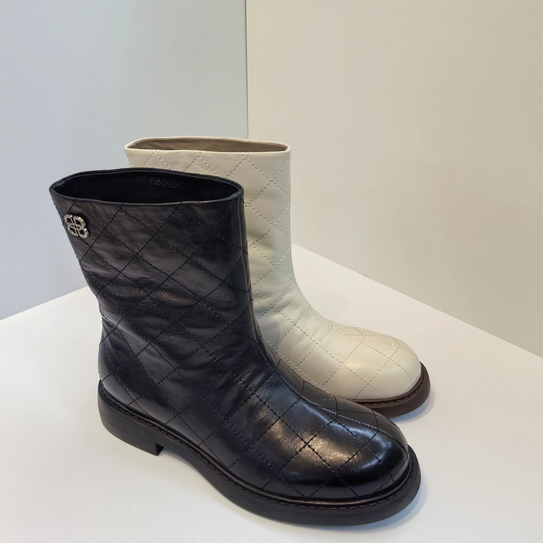 牛皮冬季大棉气质百搭潮流女士短靴保暖舒适平底中筒女靴