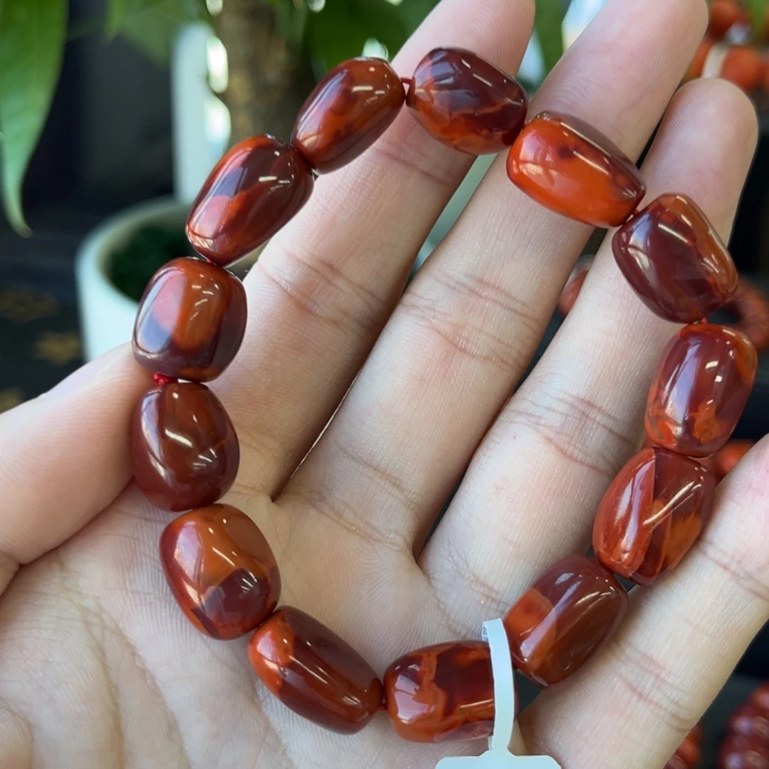 南红玛瑙未镶嵌手链川料瓦西牛血红随型手串11+