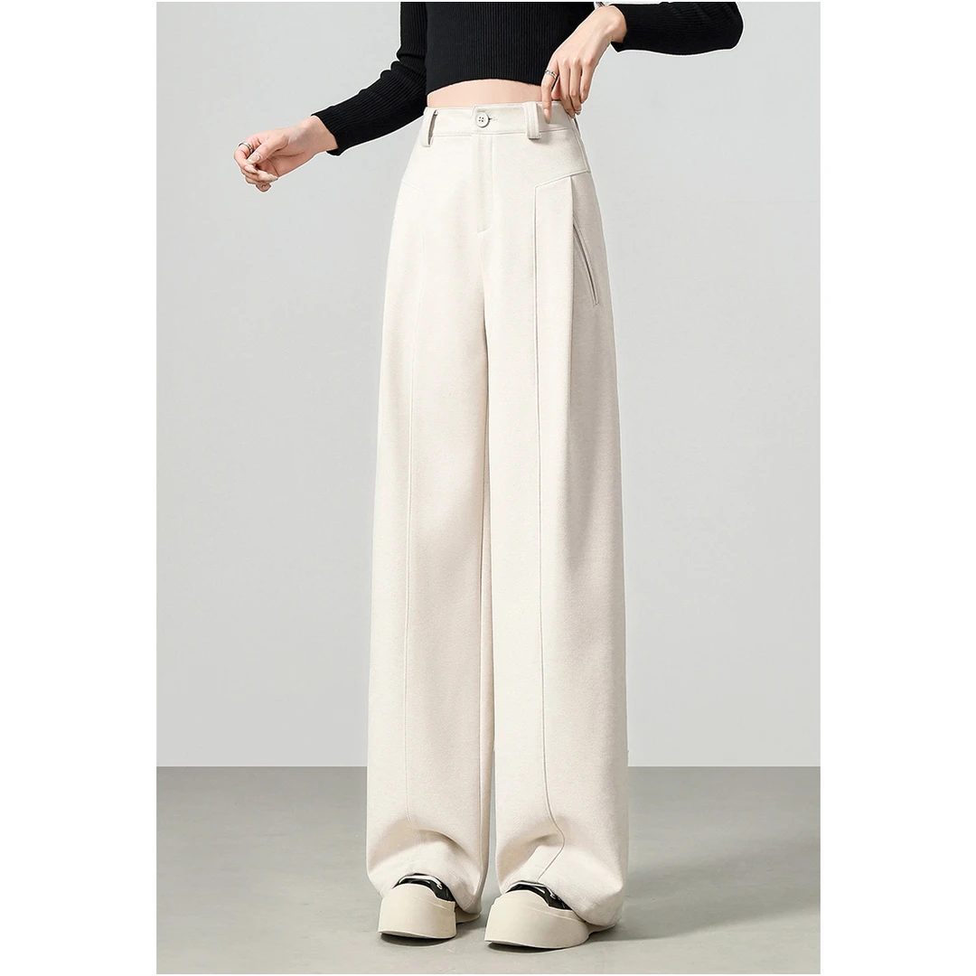 毛呢阔腿裤女2025年秋冬新款高腰垂感休闲西装裤子时尚保暖直筒裤