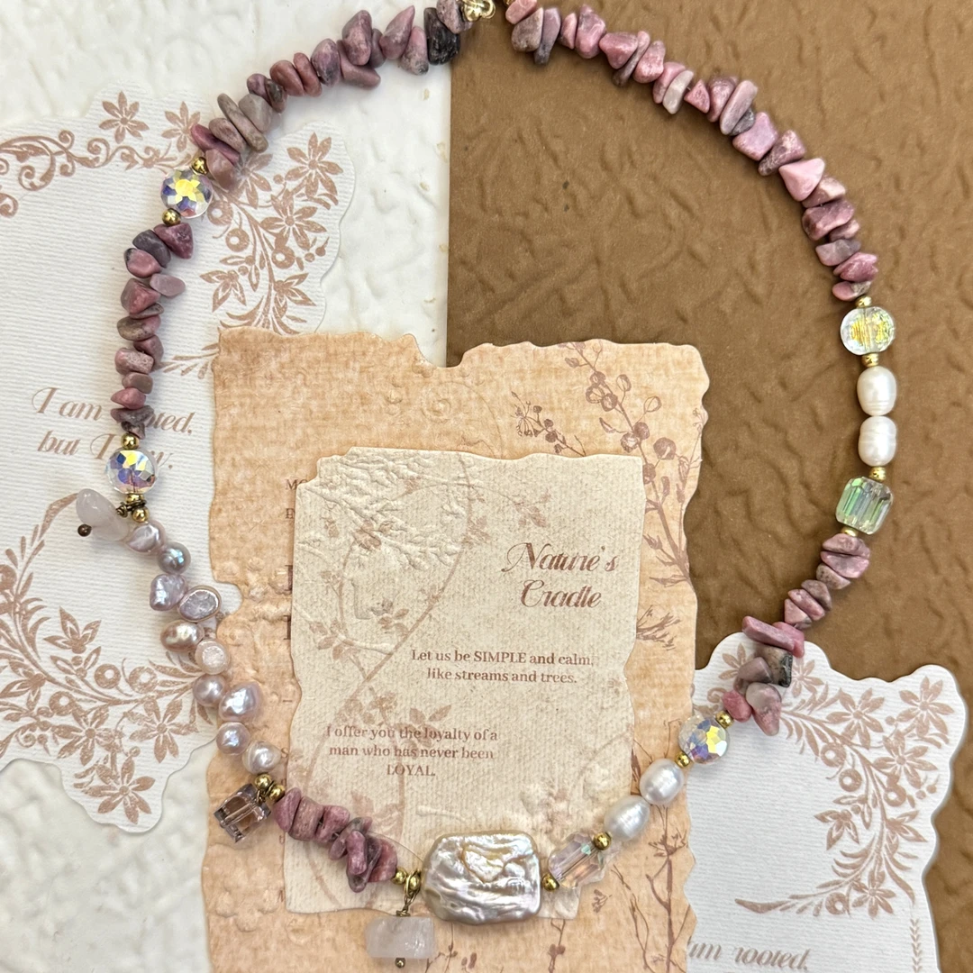 钛钢项链 钛钢项链 LARVINA法式藕粉色原创项链