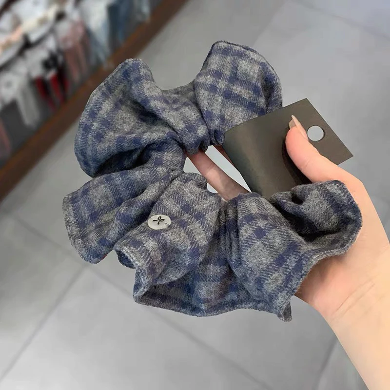 33秋冬格纹大肠发圈韩系高级感木耳边褶皱发绳发圈女洋气时尚显脸