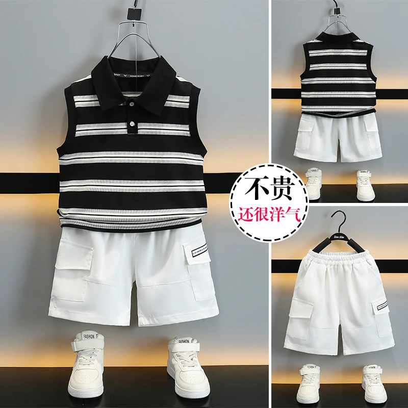 儿童夏季薄款无袖polo杉时尚2025新款夏款休闲男女宝百搭套装