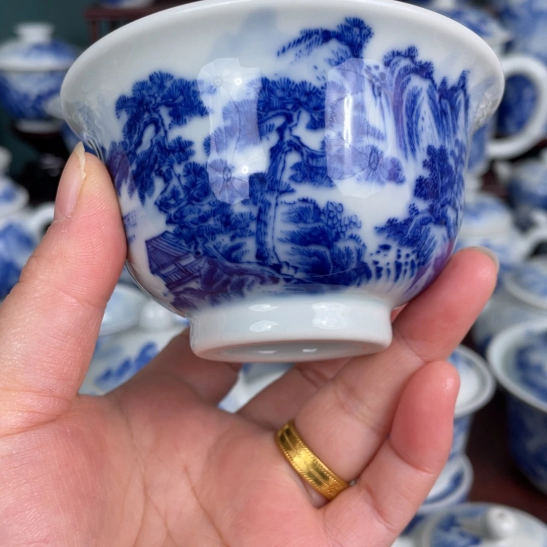 往***烟陶手工手绘青花，青花