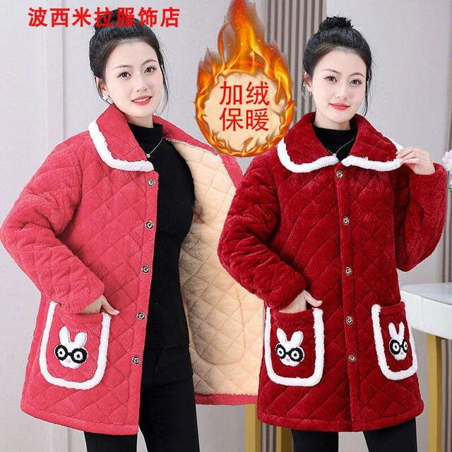 加绒加厚棉衣罩衣中老年妈妈冬季宽松短款棉服外套女装保暖棉袄