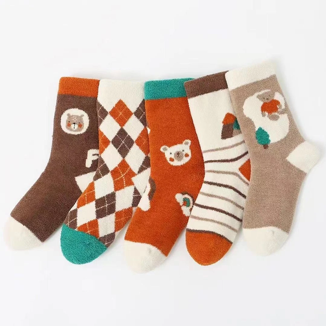 保暖袜子男童加绒加厚袜子珊瑚绒中筒秋冬无骨缝合中大童袜子冬季