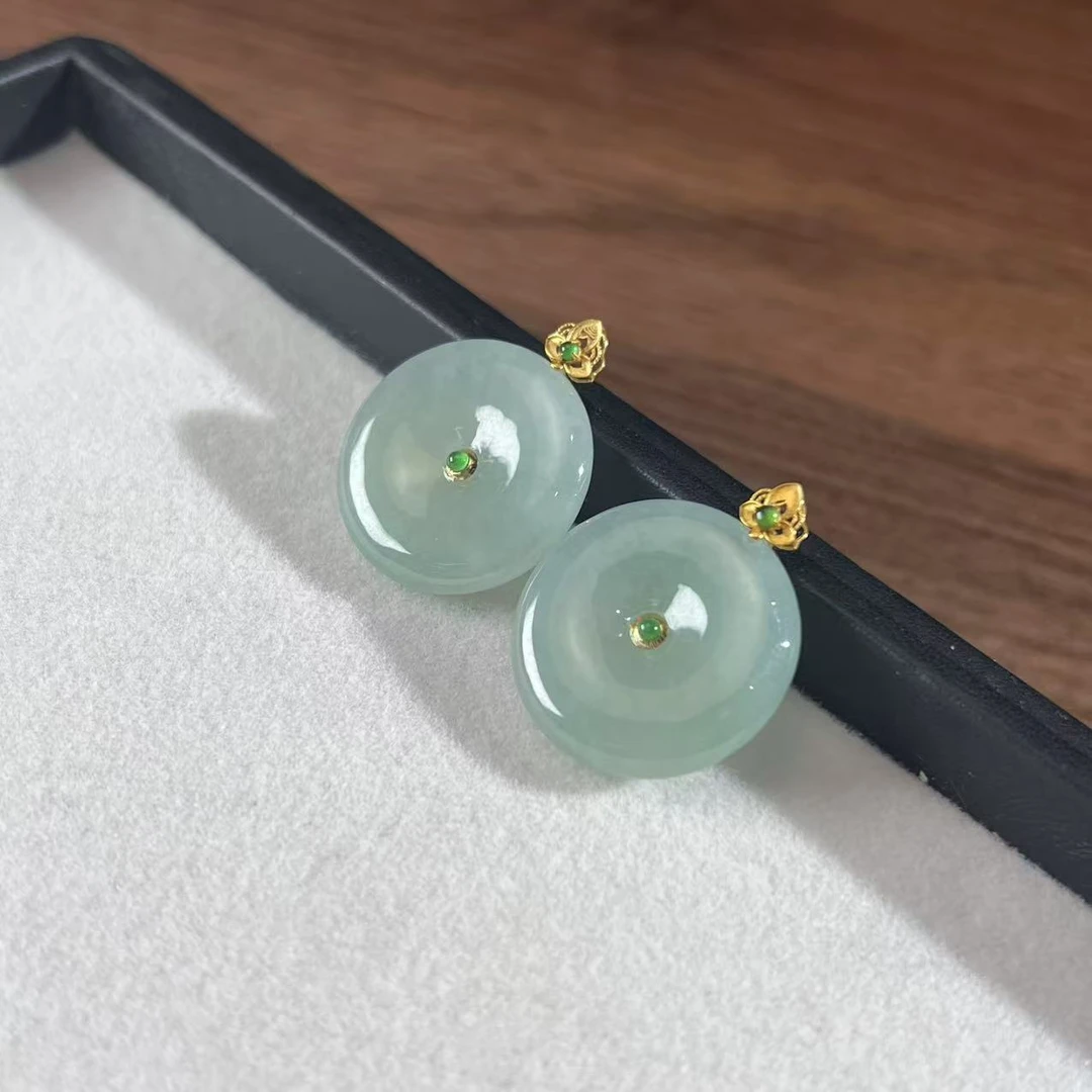 【睿泽鉴宝】18K翡翠平安扣吊坠 多样性发一/有瑕 24*5mm  AE0909