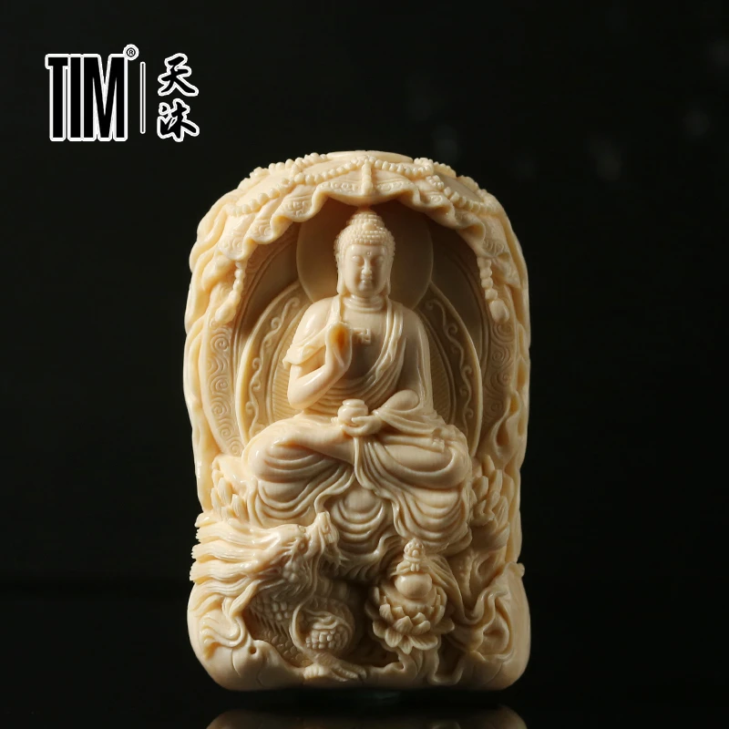 TIM猛犸象牙大日如来陈烁双面精雕华盖乘龙冰料牌子吊坠佛珠挂件