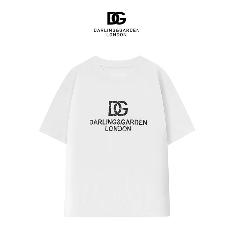 DARLING&GARDEN男装夏季高奢经典男士T桖圆领夏季爆裂纹纯棉短袖