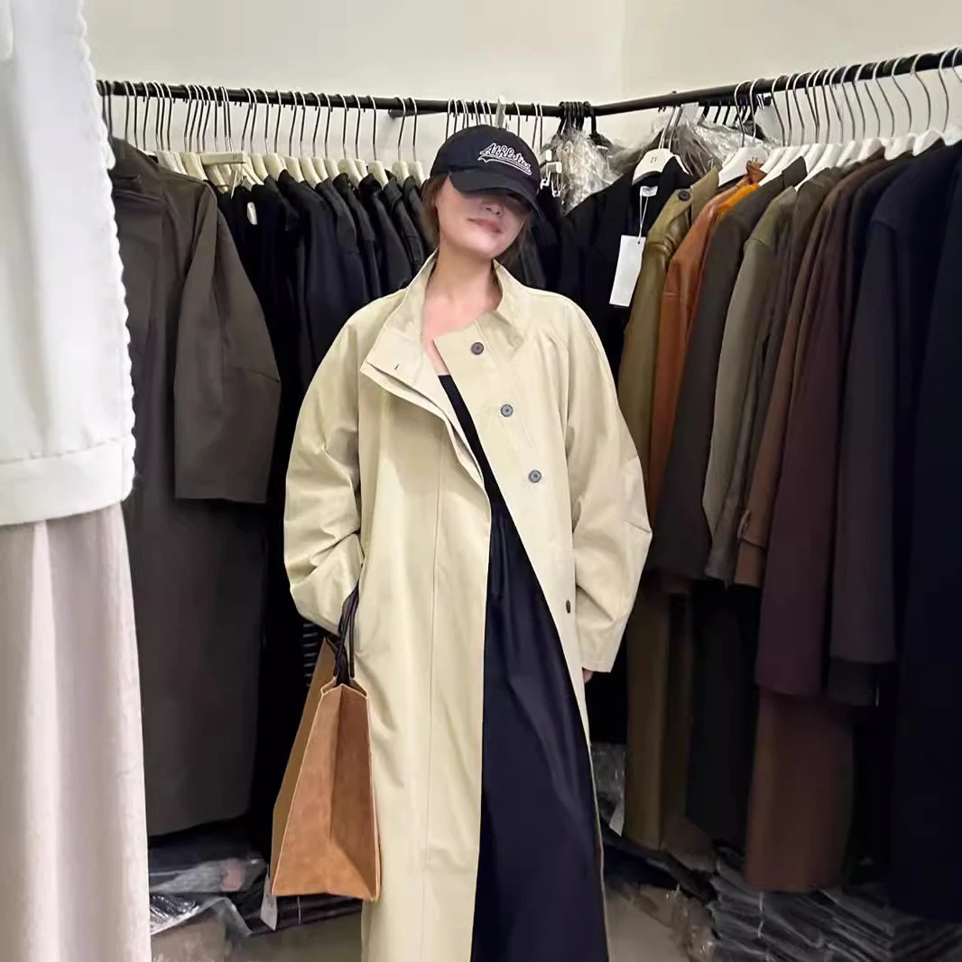 2025春秋韩国东大门微胖大码女装胖mm中长款宽松休闲立领风衣外套