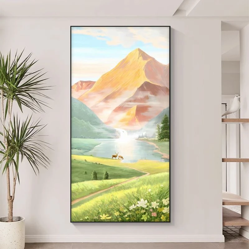 玄关装饰画日照金山挂画大芬油画村入户油画走廊过道墙壁画T05