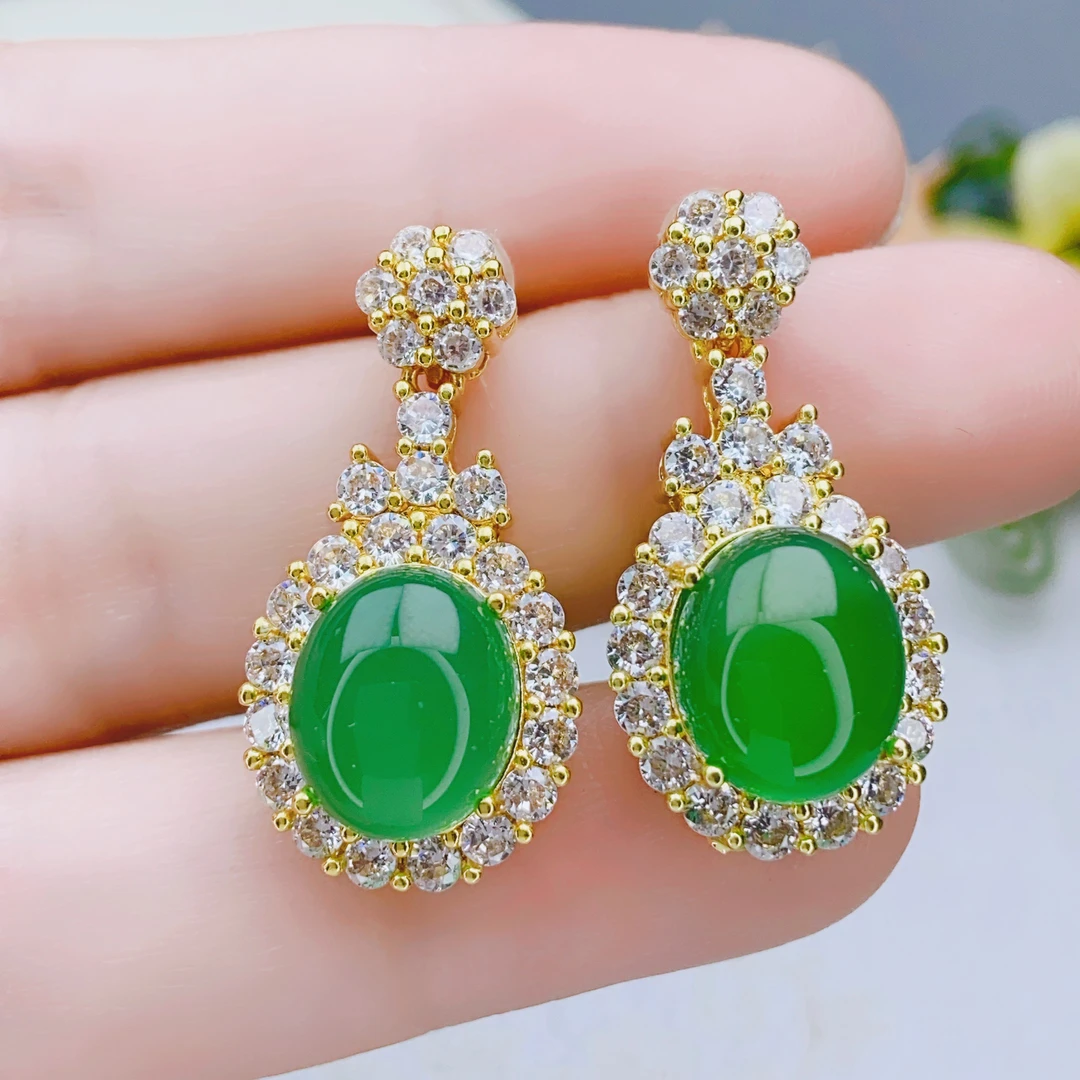 经典正品玛瑙绿玉髓女士耳坠轻奢修饰脸型椭圆百搭款耳饰F829