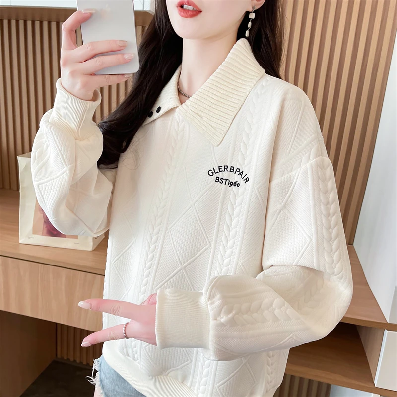 翻领polo衫卫衣女2025新款春秋季韩版宽松薄款简约设计感上衣外套