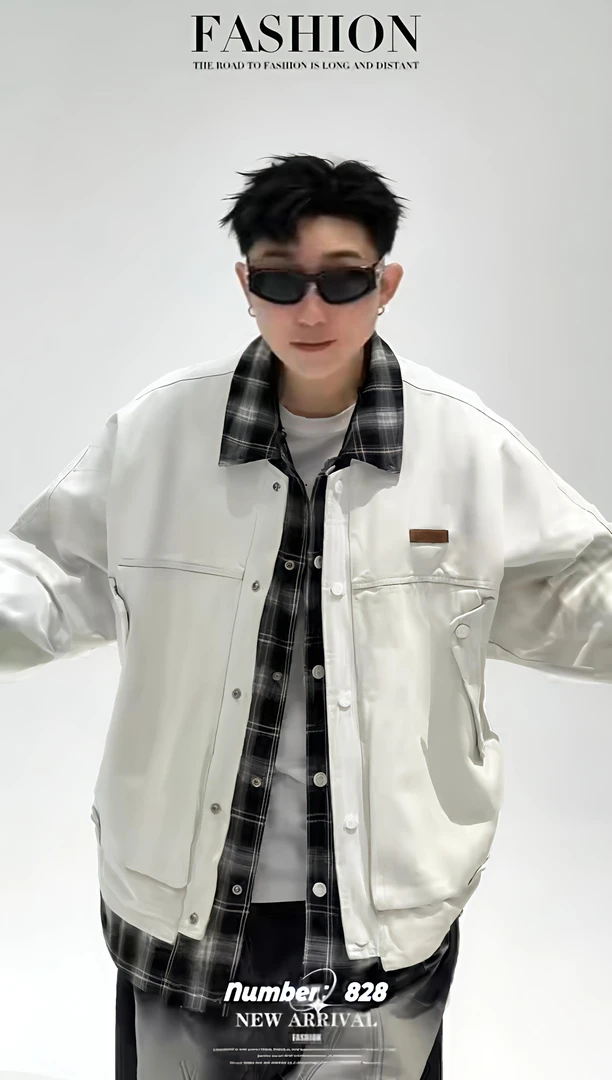 LCF828/B0 假两件港风复古秋季重磅水洗牛仔夹克（小凯）