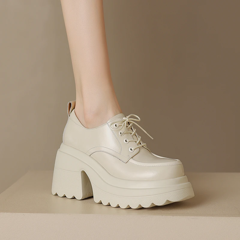 玥小姐增高女鞋10厘米厚底英伦风高跟小皮鞋春季新款百搭松糕单鞋